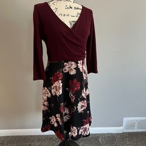 Modcloth Red & Black Floral Flare Dress